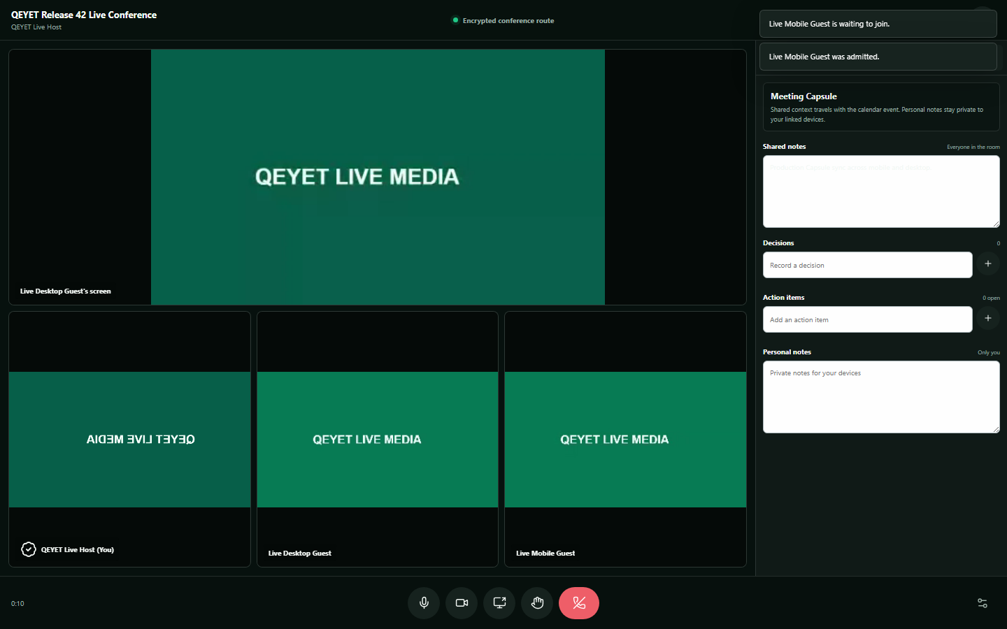 QEYET encrypted video meeting with participant tiles